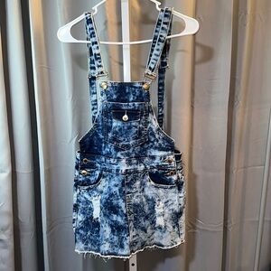 NWT Queen Premium Denim Overall Skirt Size Small Rhinestones
